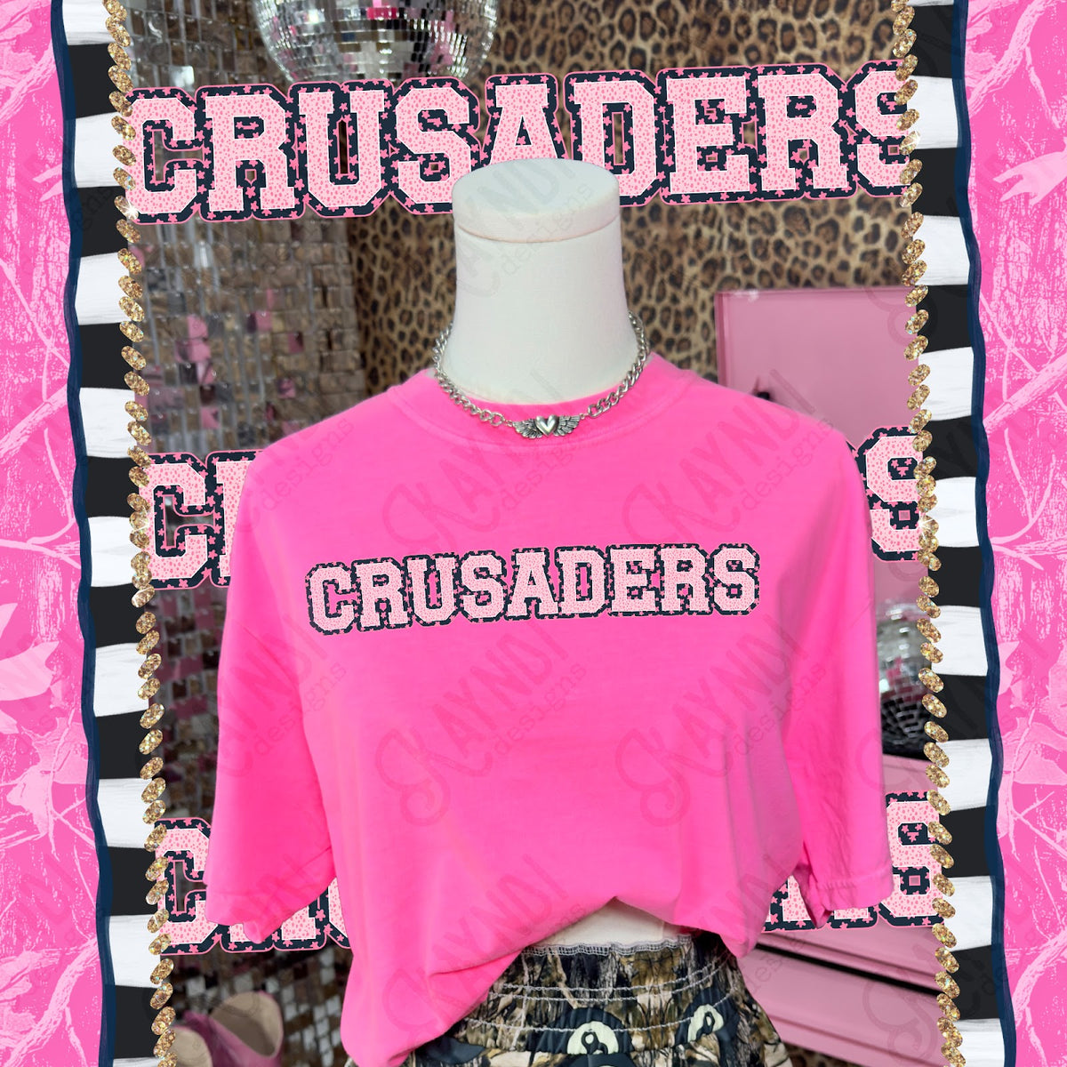Varsity Stars Crusaders TropCowg CC Neon Pink Top