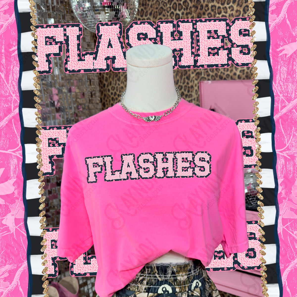 Varsity Stars Flashes TropCowg CC Neon Pink Top