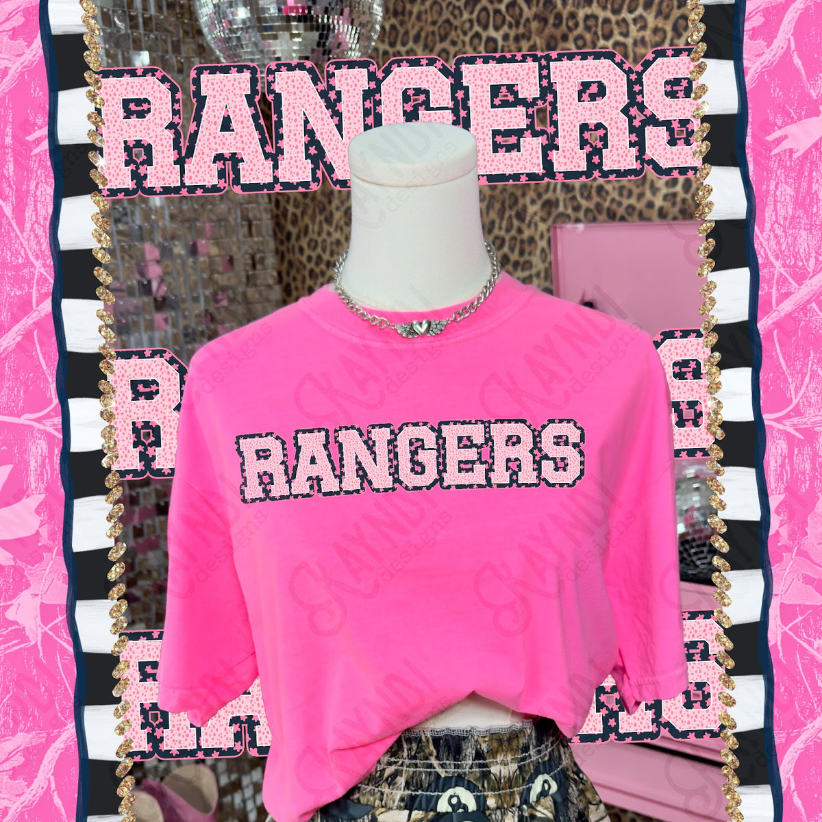 Varsity Stars Rangers TropCowg CC Neon Pink Top