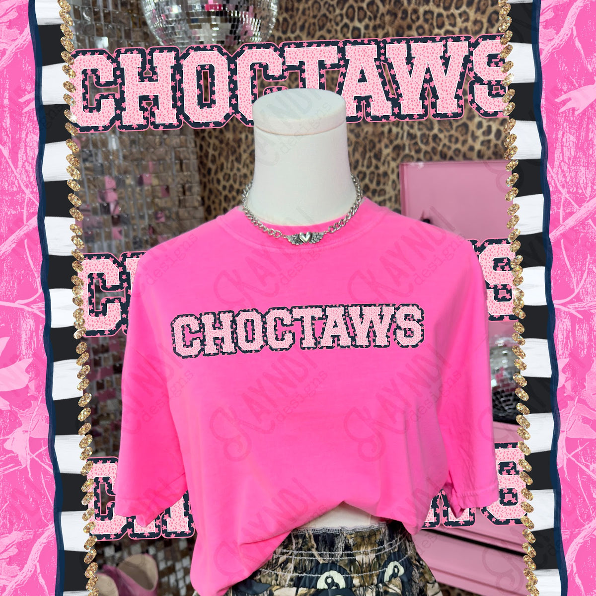 Varsity Stars Choctaws TropCowg CC Neon Pink Top