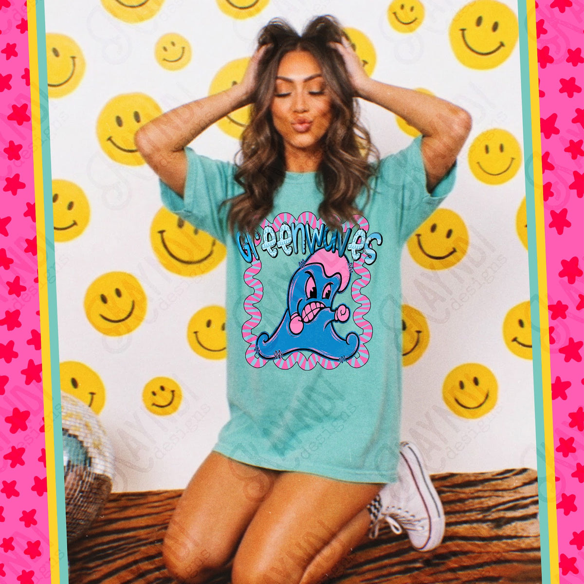 Whimsy Green Waves Top