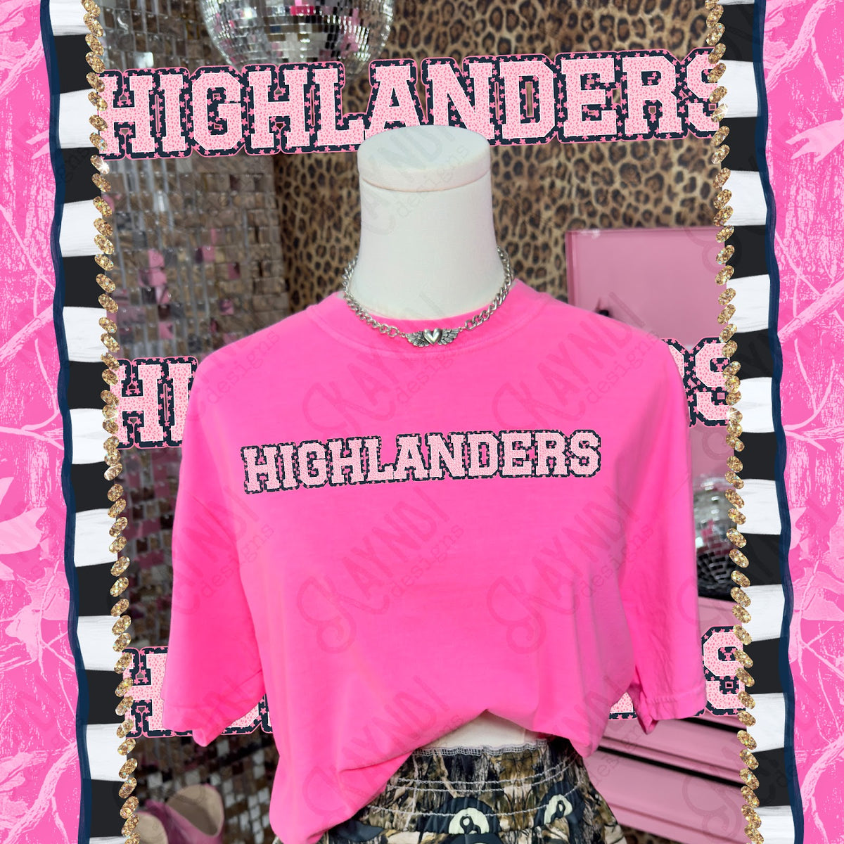 Varsity Stars Highlanders TropCowg CC Neon Pink Top