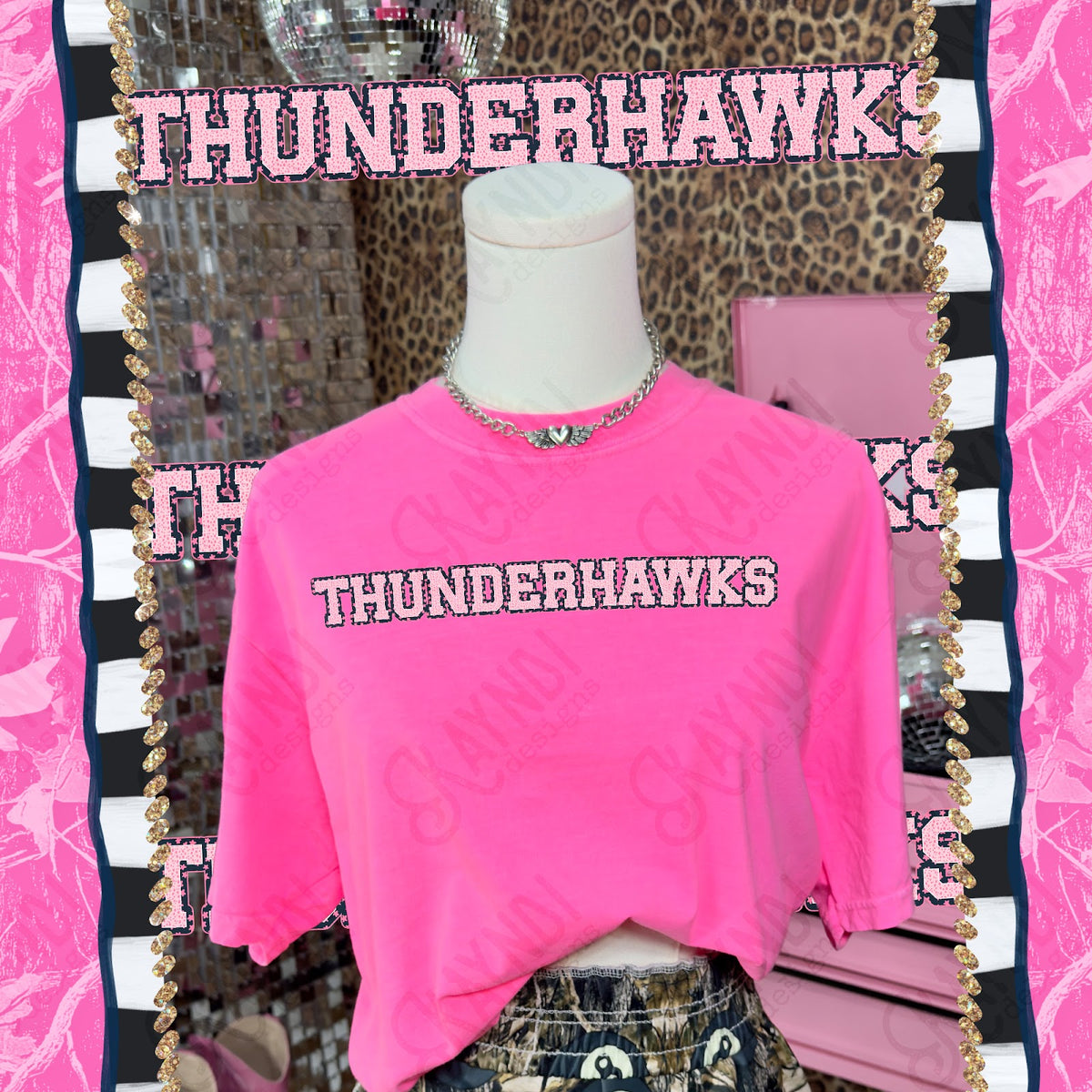 Varsity Stars Thunderhawks TropCowg CC Neon Pink Top