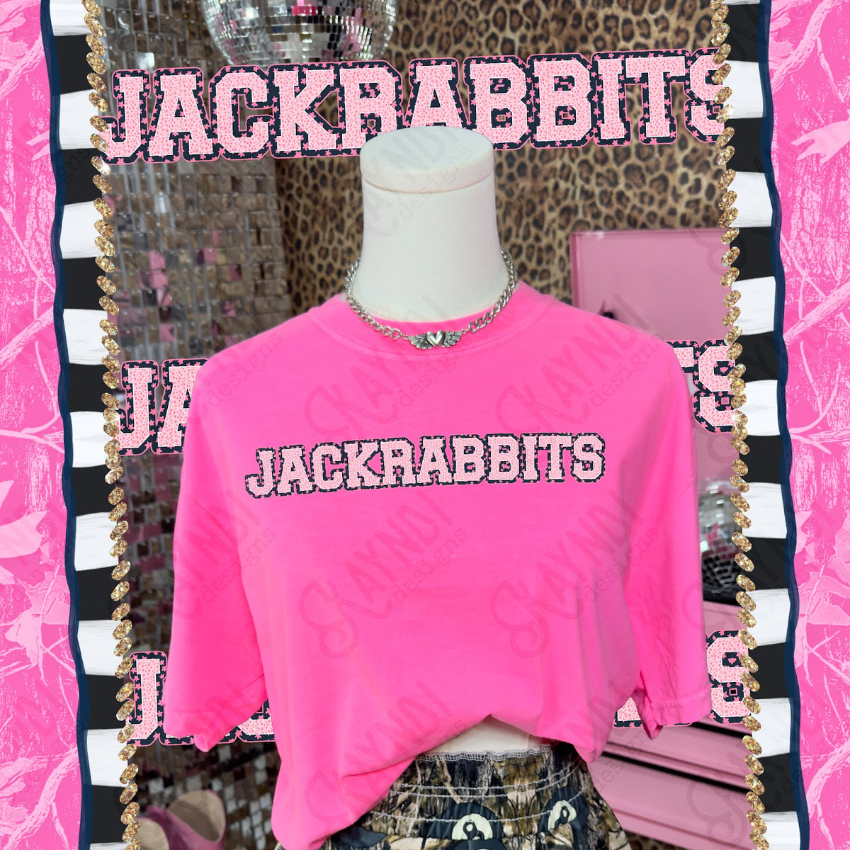 Varsity Stars Jackrabbits TropCowg CC Neon Pink Top