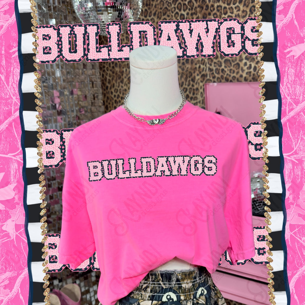 Varsity Stars Bulldawgs TropCowg CC Neon Pink Top