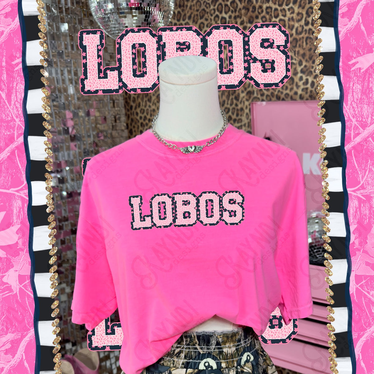 Varsity Stars Lobos TropCowg CC Neon Pink Top
