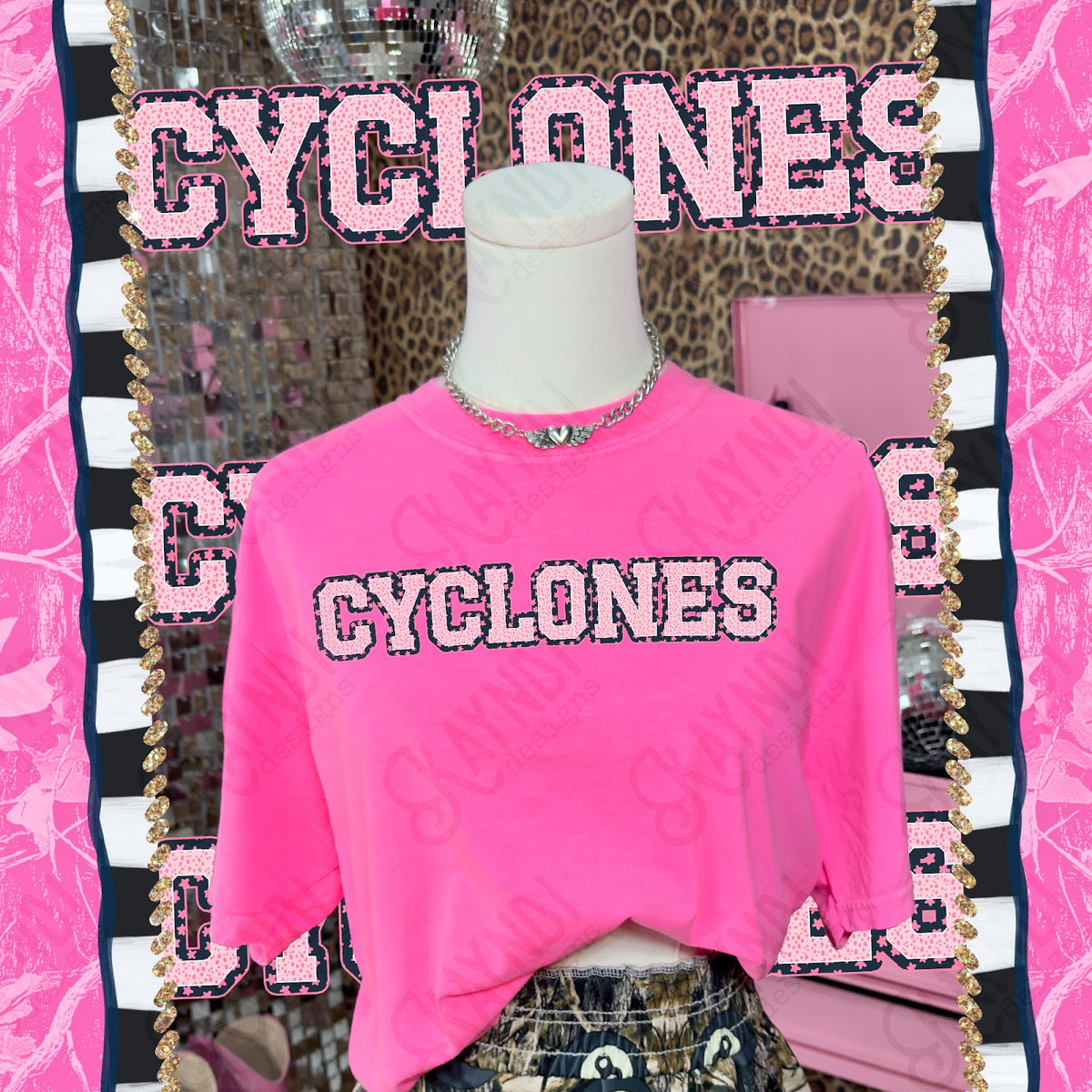 Varsity Stars Cyclones TropCowg CC Neon Pink Top