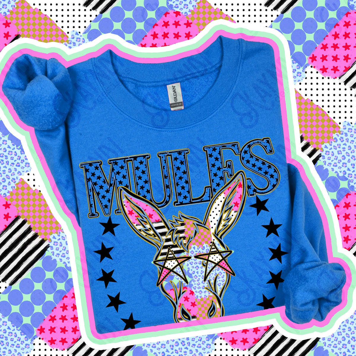 Patchwork Varisty Stars Mules Top