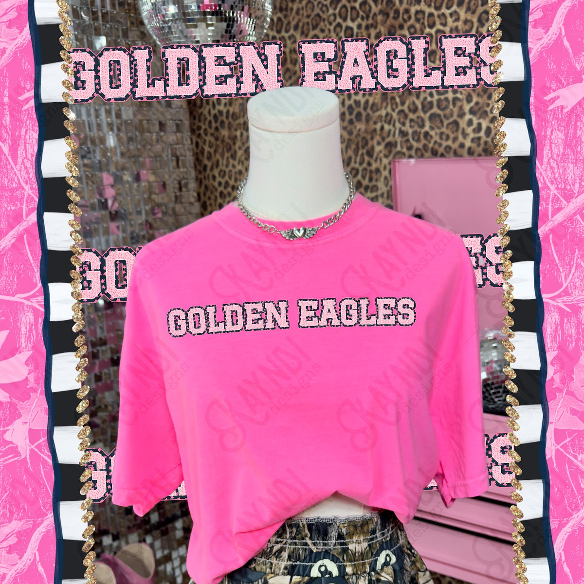 Varsity Stars Golden Eagles TropCowg CC Neon Pink Top