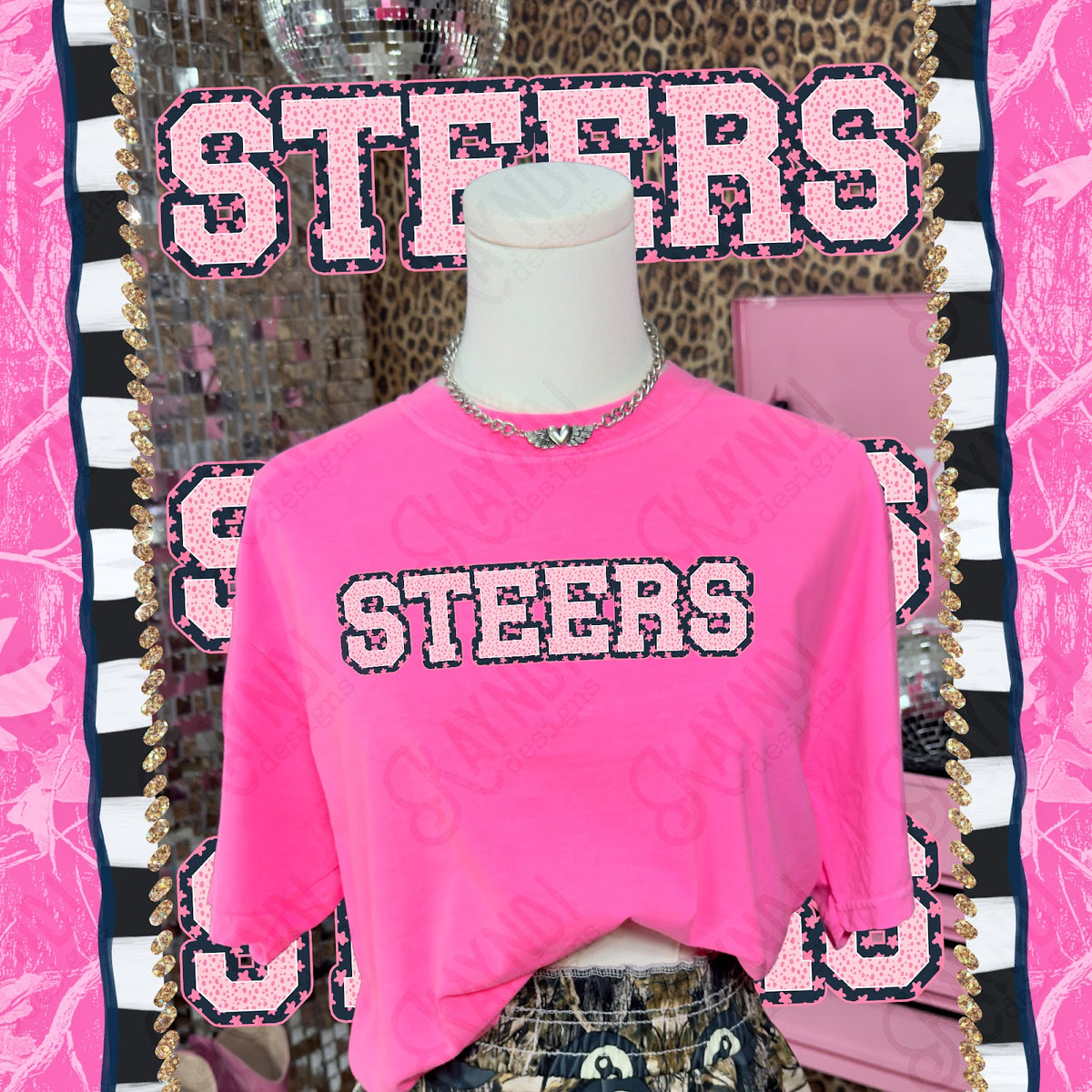 Varsity Stars Steers TropCowg CC Neon Pink Top