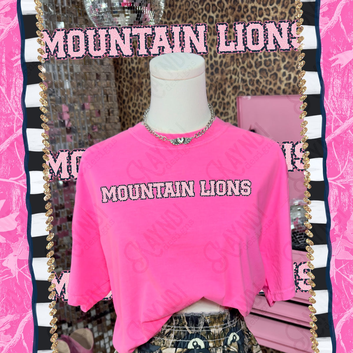 Varsity Stars Mountain Lions TropCowg CC Neon Pink Top