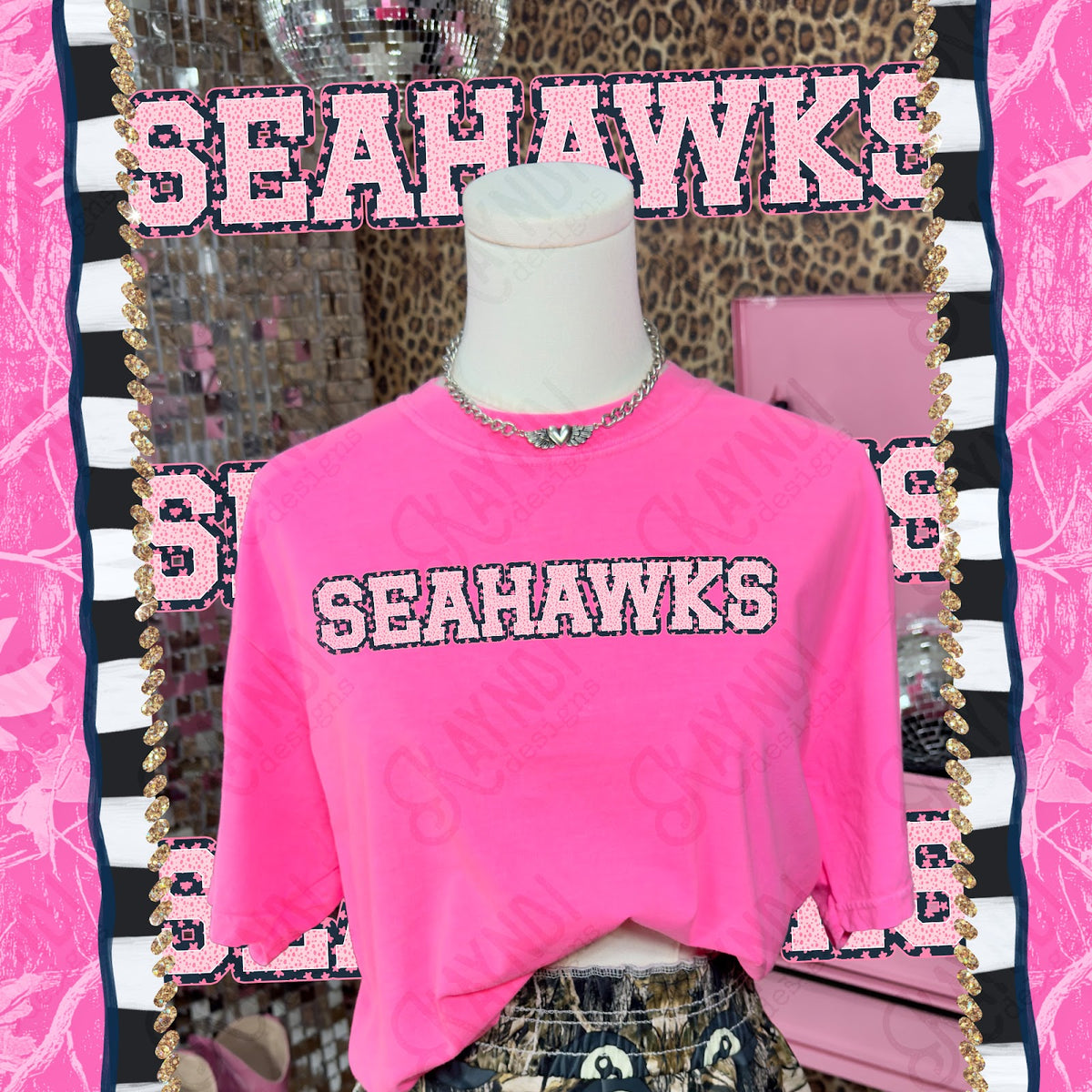 Varsity Stars Seahawks TropCowg CC Neon Pink Top