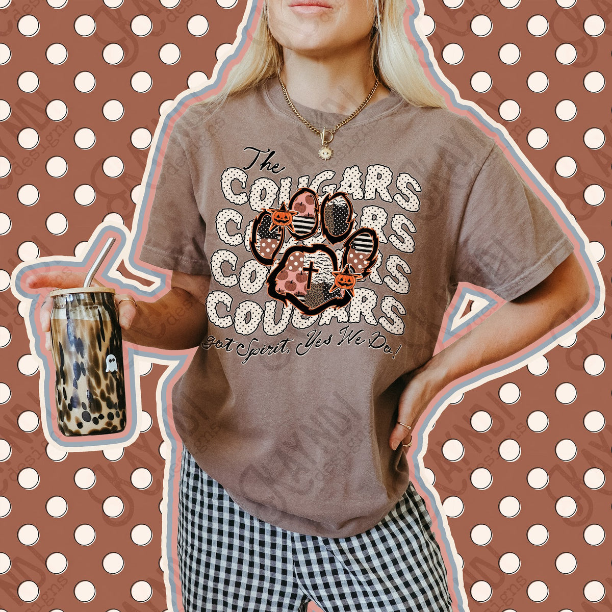 Patchwork Pumpkin Spirit Cougars 3 Top