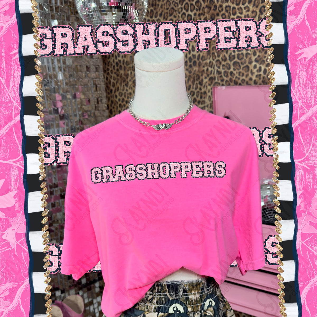 Varsity Stars Grasshoppers TropCowg CC Neon Pink Top
