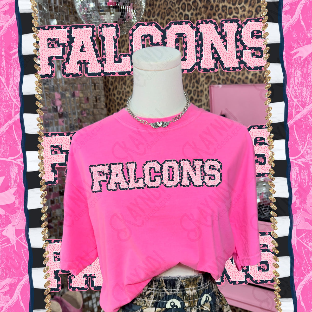 Varsity Stars Falcons TropCowg CC Neon Pink Top
