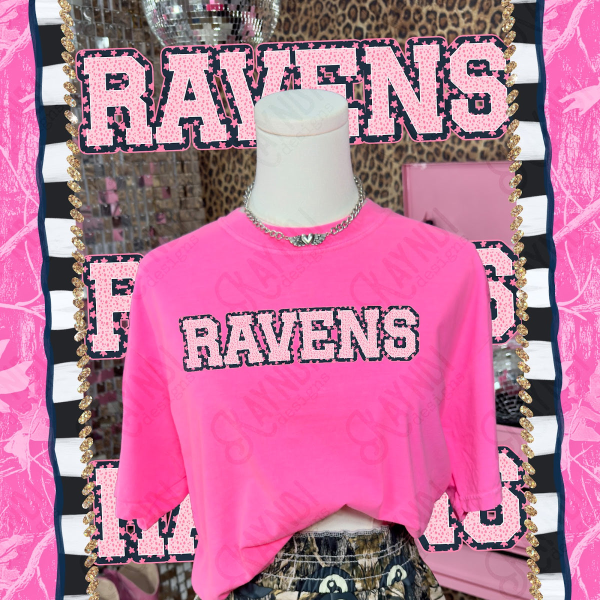 Varsity Stars Ravens TropCowg CC Neon Pink Top