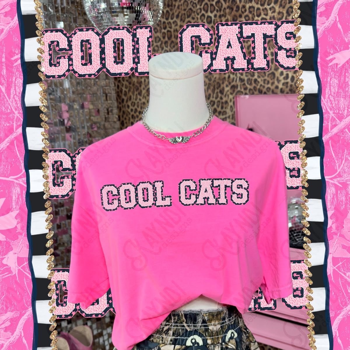 Varsity Stars Cool Cats TropCowg CC Neon Pink Top