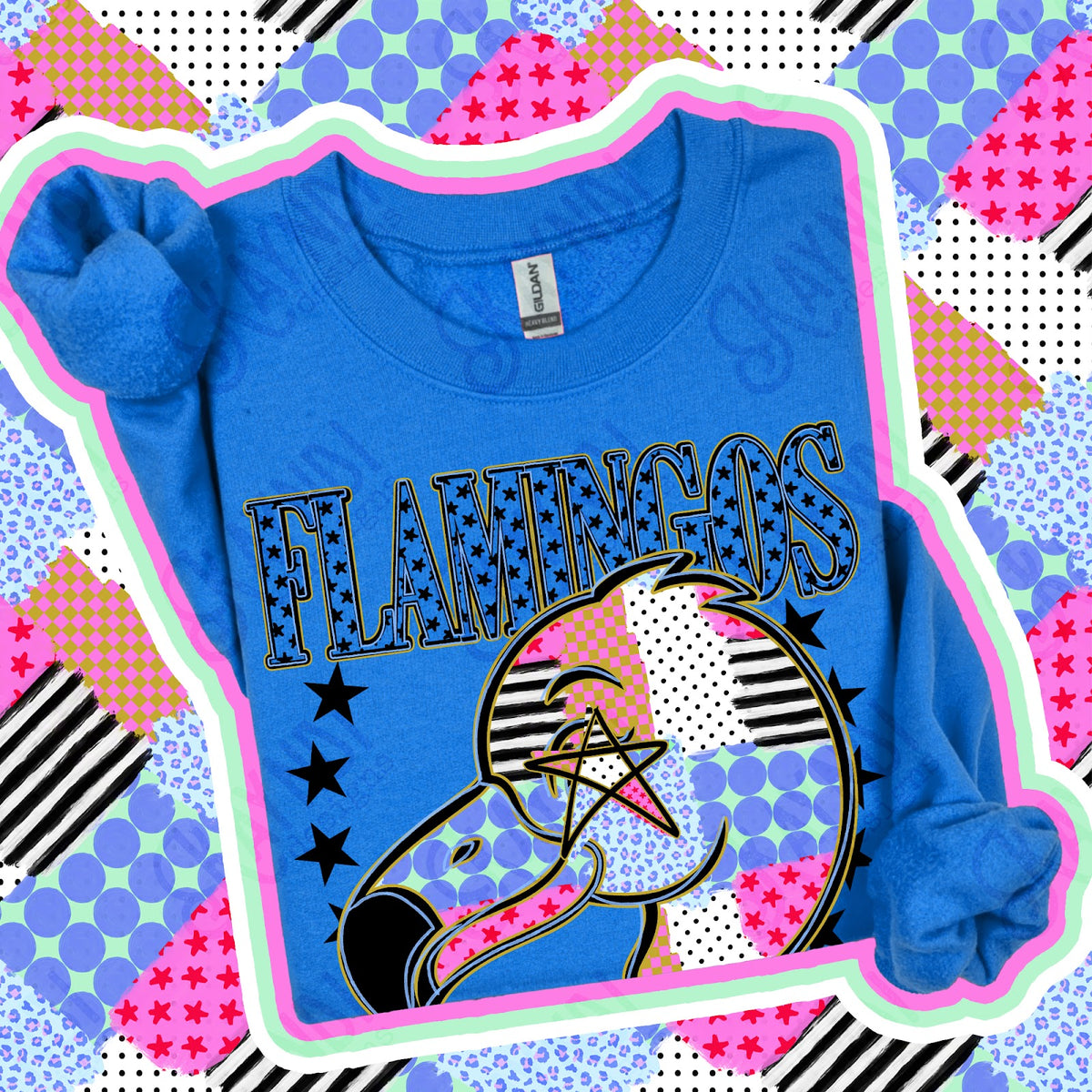 Patchwork Varisty Stars Flamingos Top