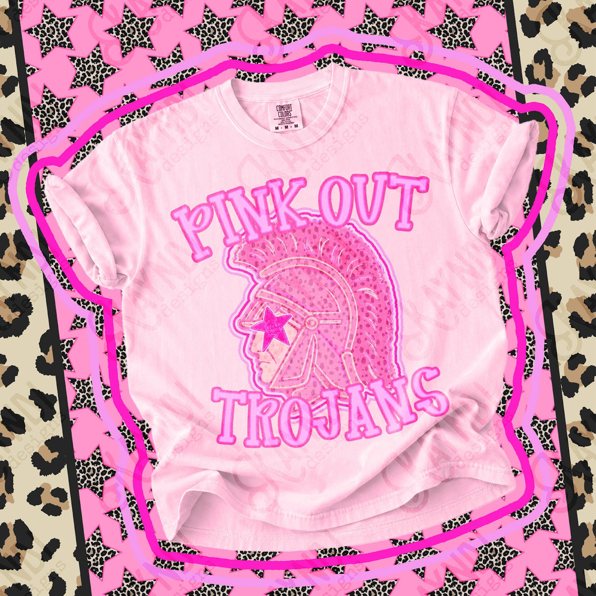 Pink Out Trojans 2 Top design mockup