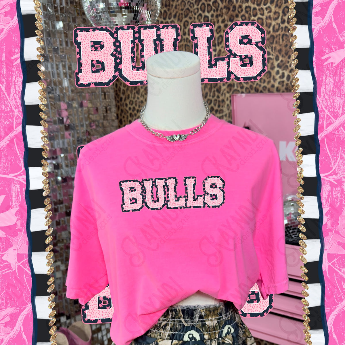 Varsity Stars Bulls TropCowg CC Neon Pink Top