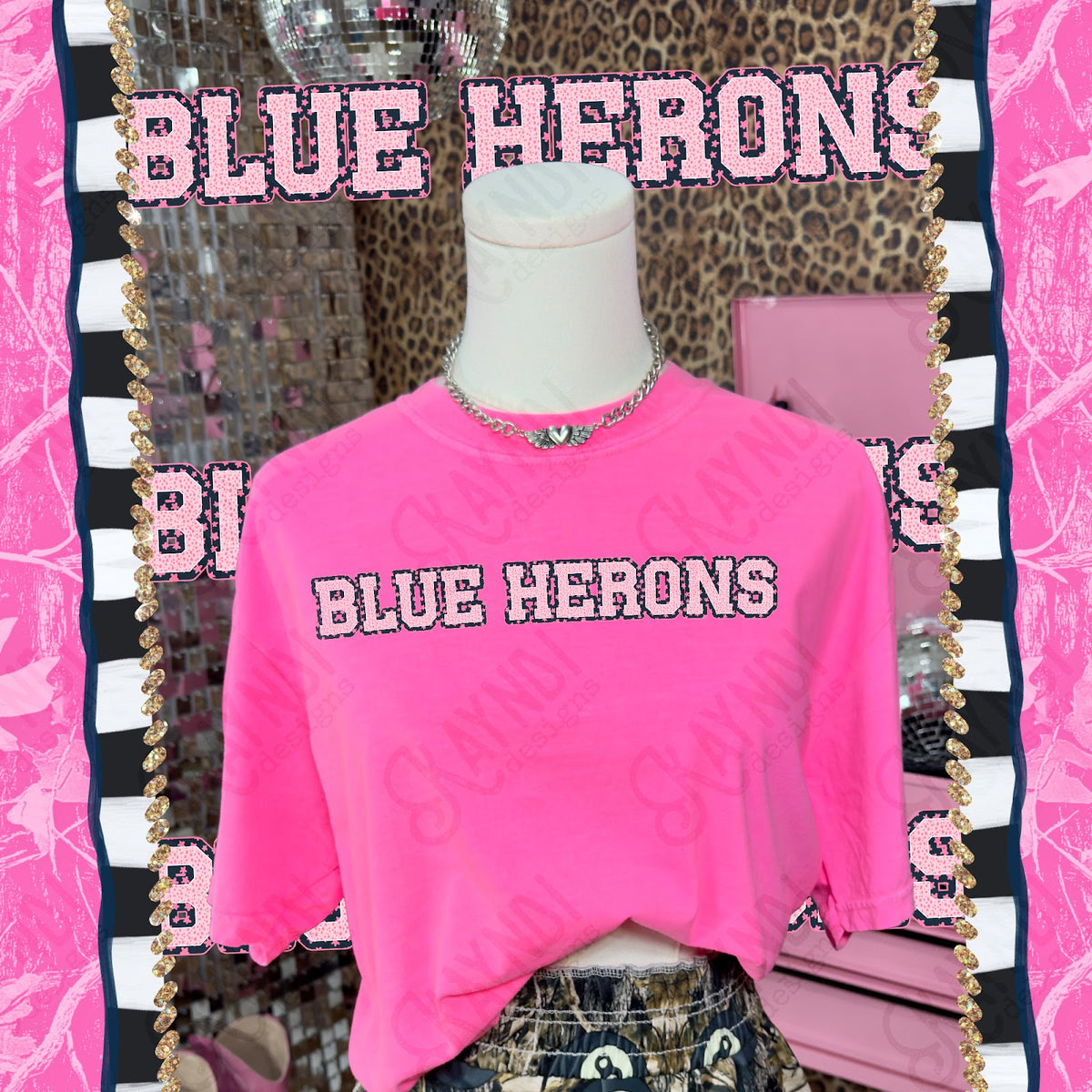 Varsity Stars Blue Herons TropCowg CC Neon Pink Top