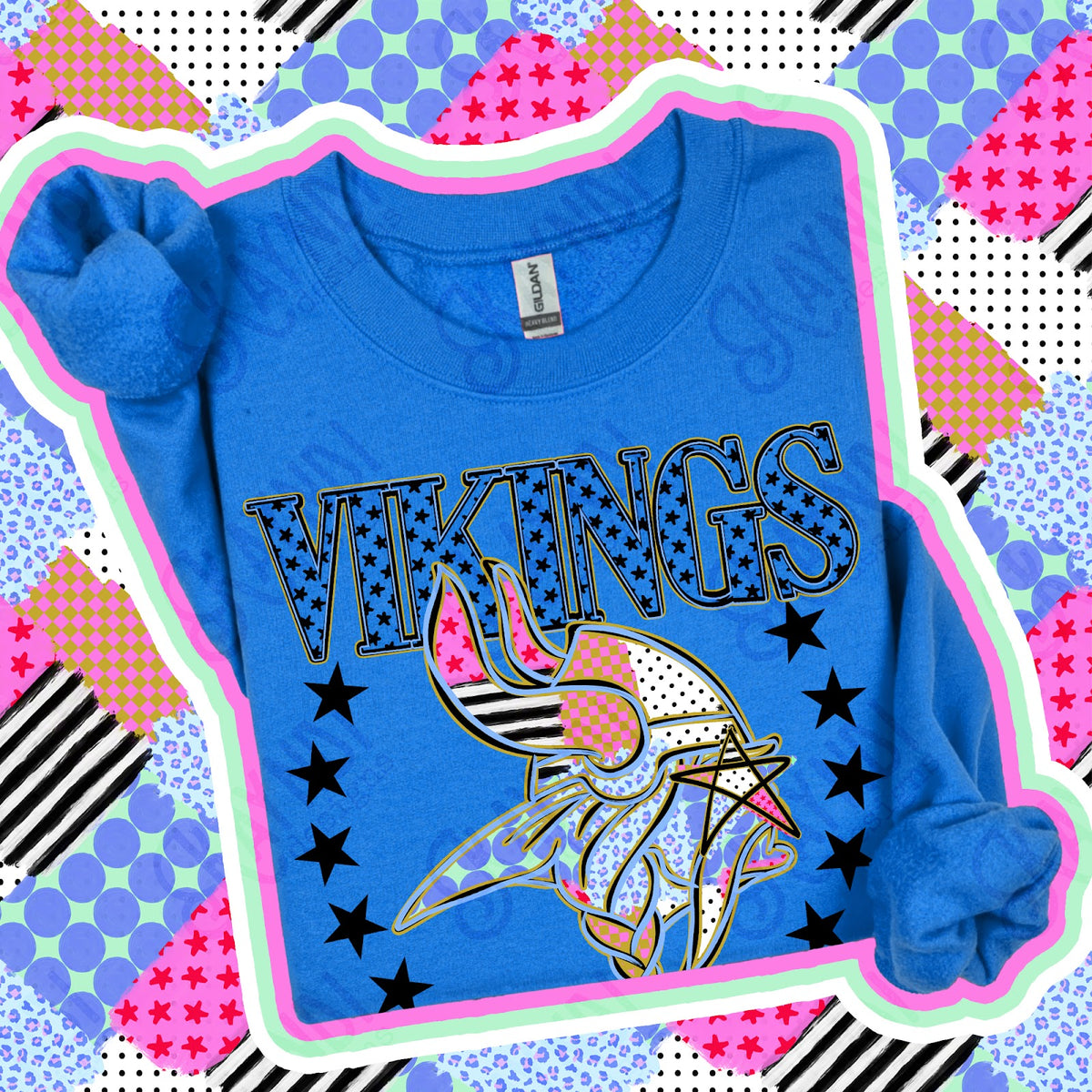 Patchwork Varisty Stars Vikings 3 Top