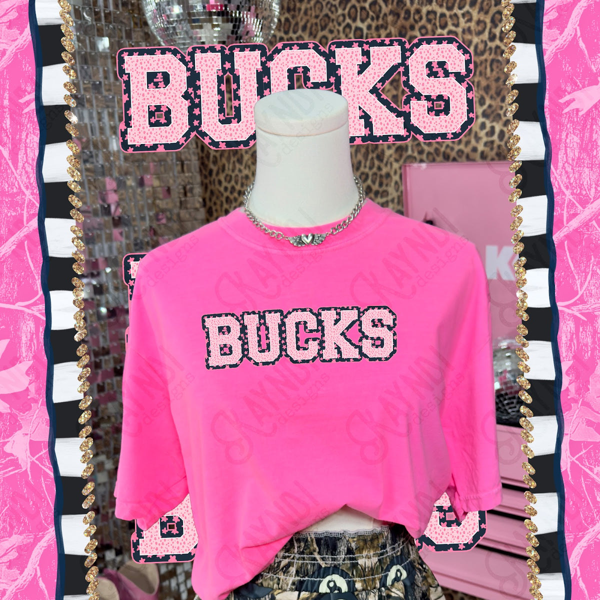 Varsity Stars Bucks TropCowg CC Neon Pink Top