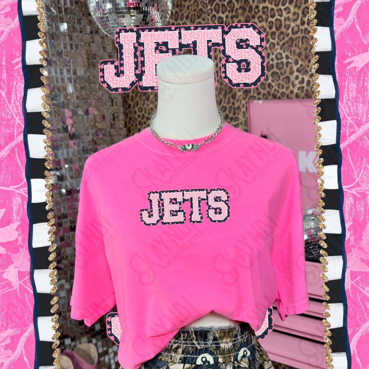 Varsity Stars Jets TropCowg CC Neon Pink Top