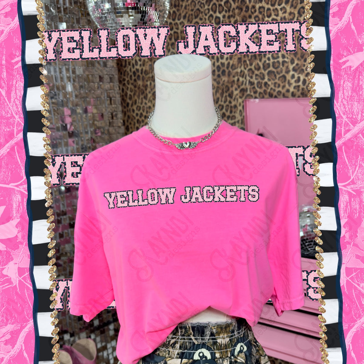 Varsity Stars Yellow Jackets TropCowg CC Neon Pink Top