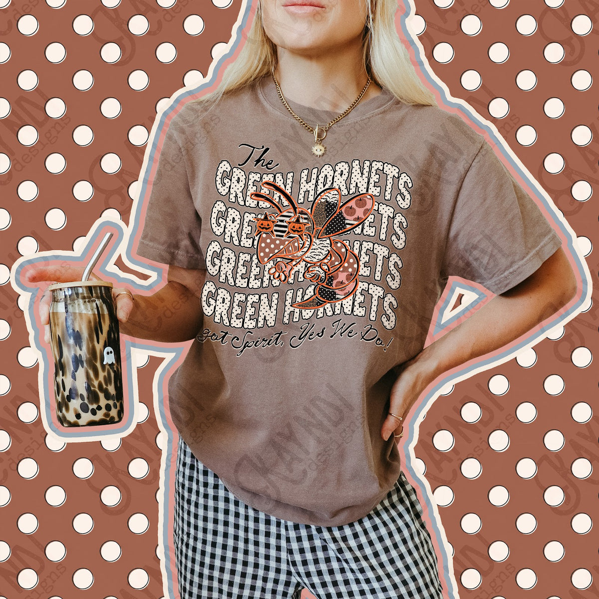 Patchwork Pumpkin Spirit Green Hornets Top