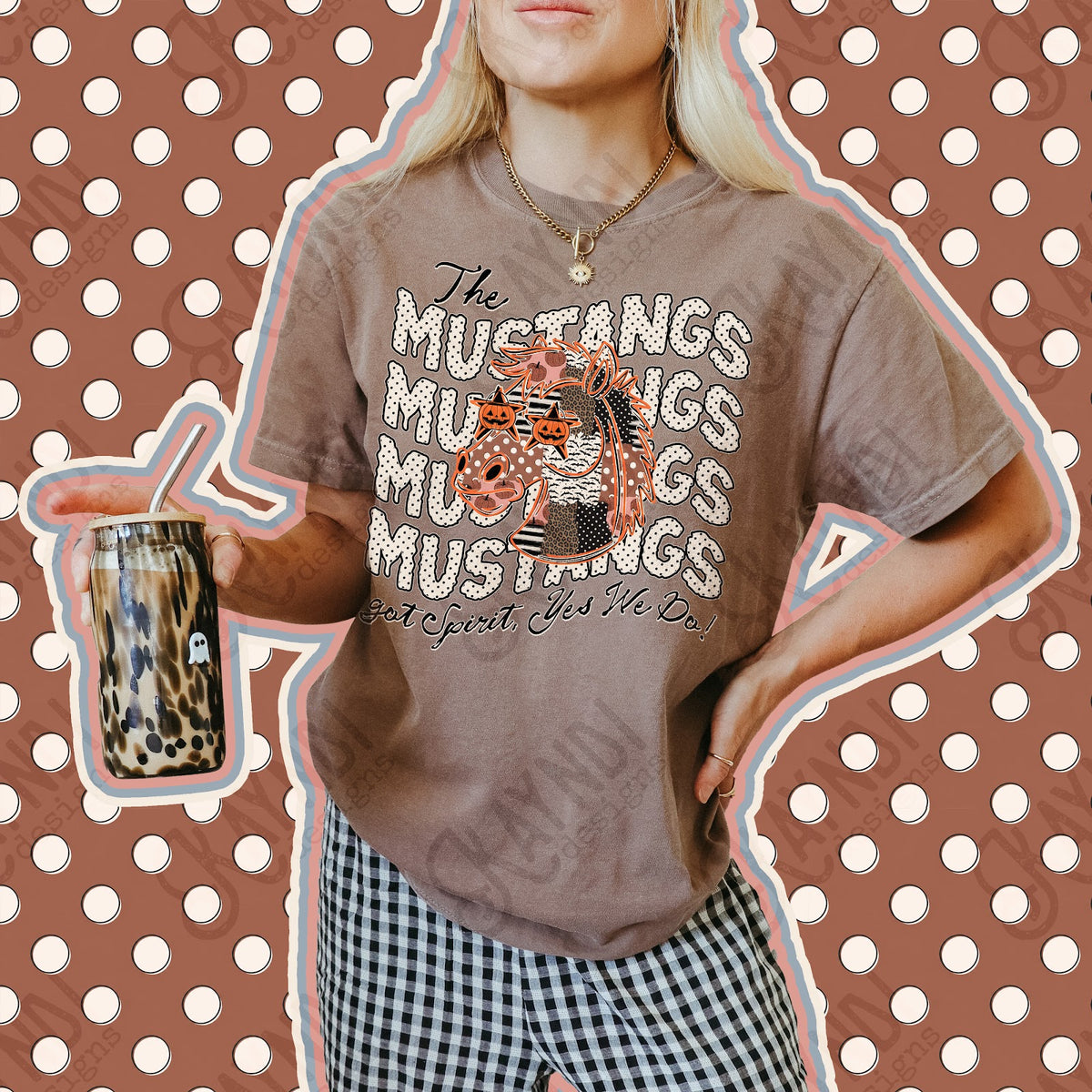 Patchwork Pumpkin Spirit Mustangs 2 Top