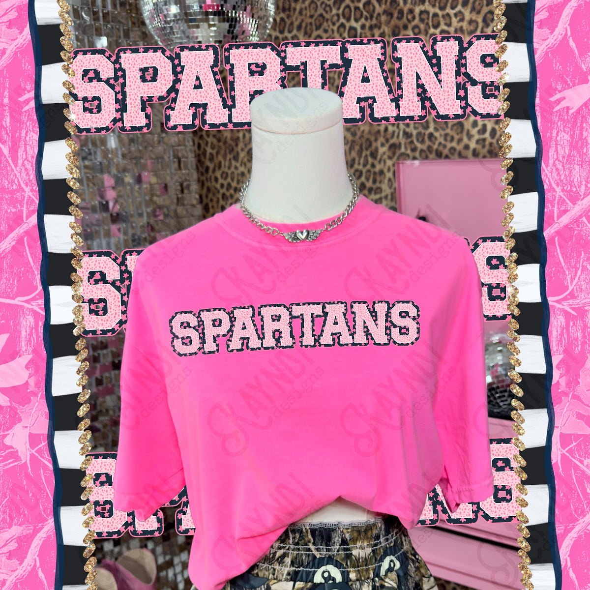 Varsity Stars Spartans TropCowg CC Neon Pink Top