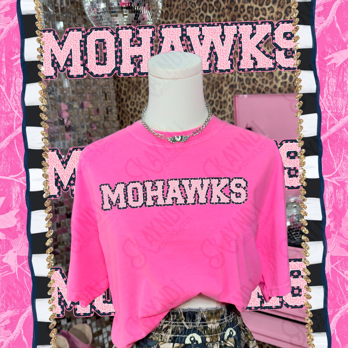 Varsity Stars Mohawks TropCowg CC Neon Pink Top