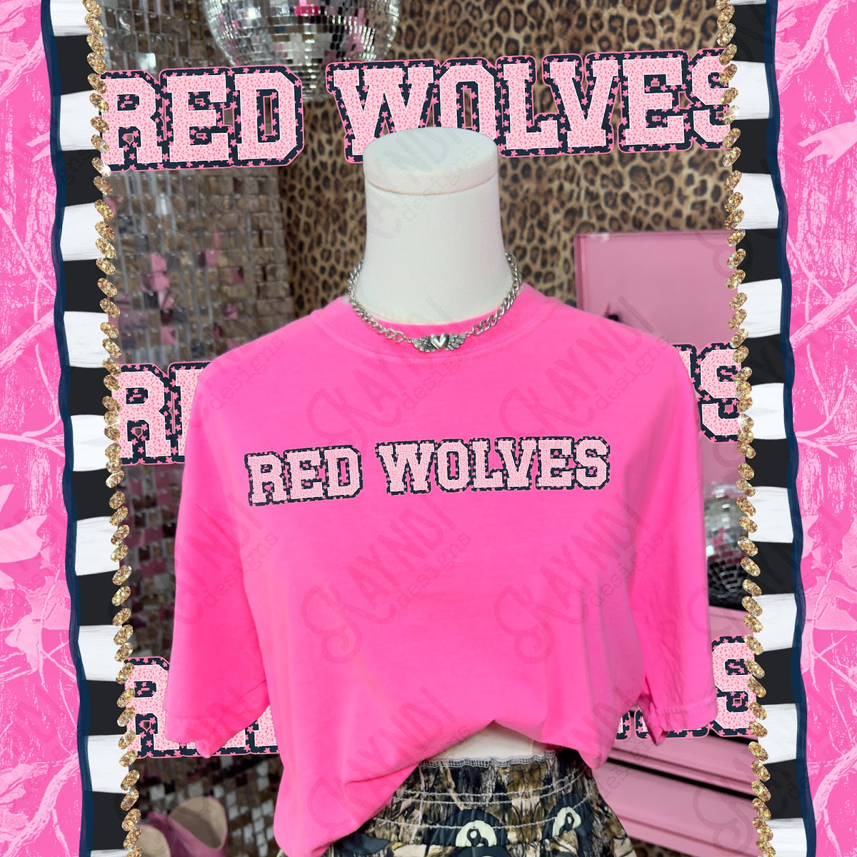 Varsity Stars Red Wolves TropCowg CC Neon Pink Top