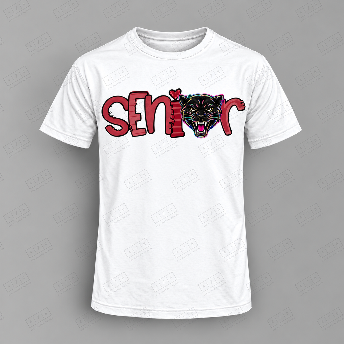 Seniors Maroon Black Panthers Top on white shirt — 478 Custom Design