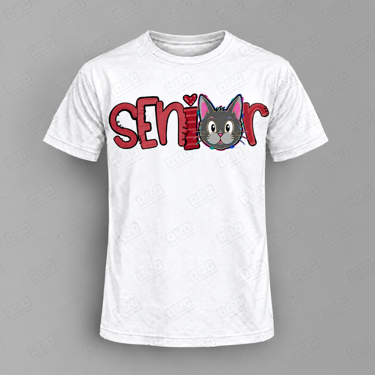 Seniors Maroon Cool Cats Top on white shirt — 478 Custom Design