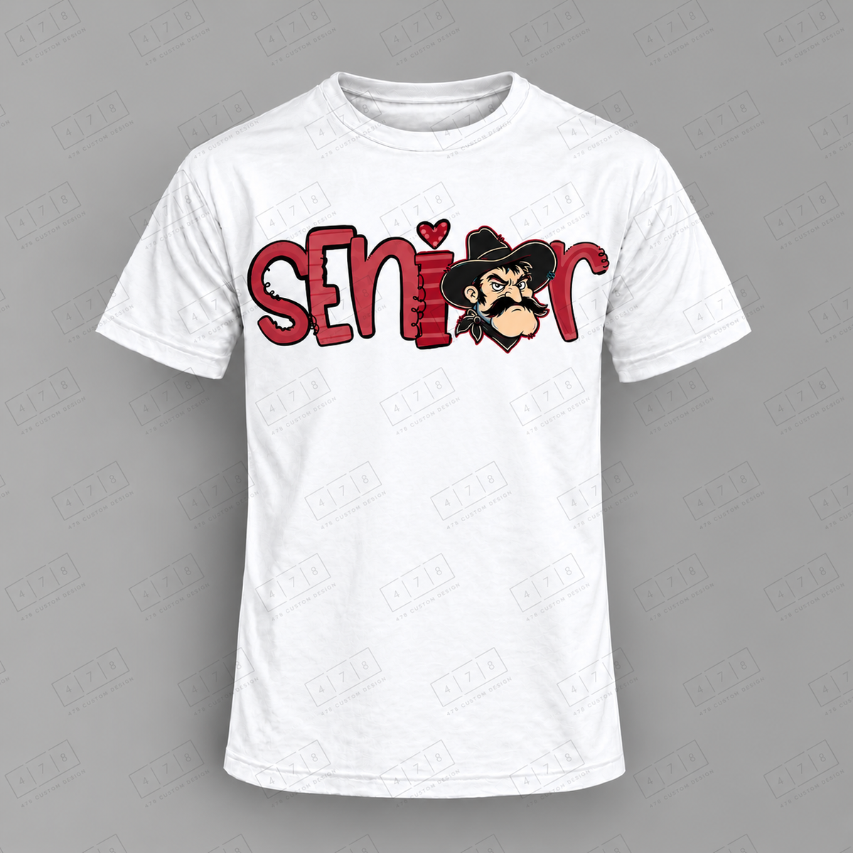 Seniors Maroon Cowboys 4 Top on white shirt — 478 Custom Design