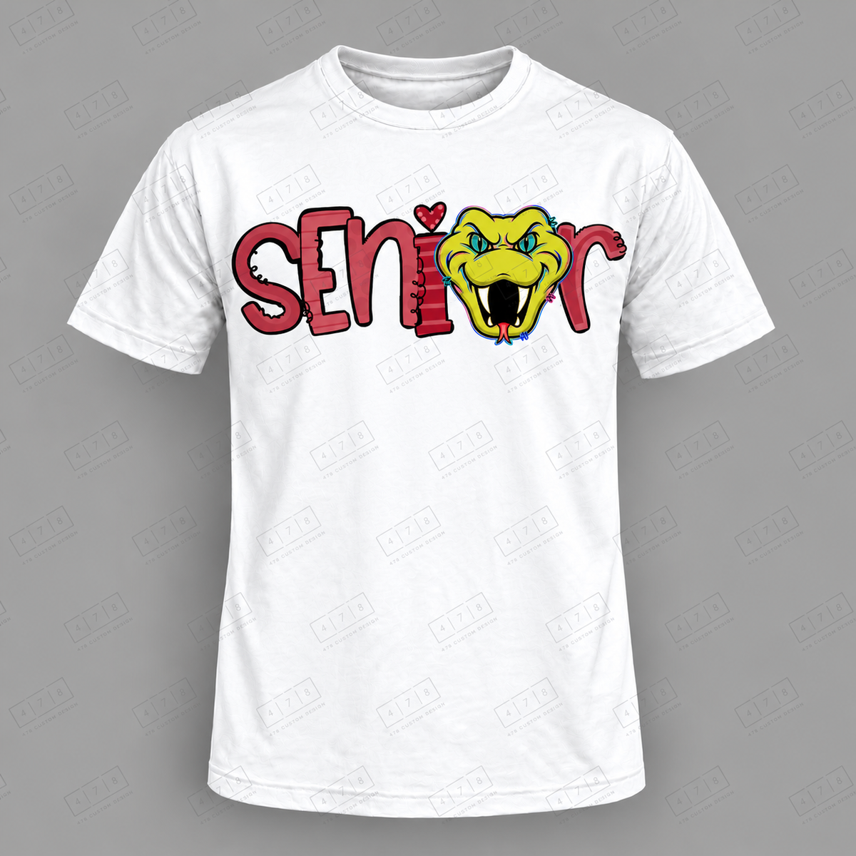 Seniors Maroon Fangs Top on white shirt — 478 Custom Design