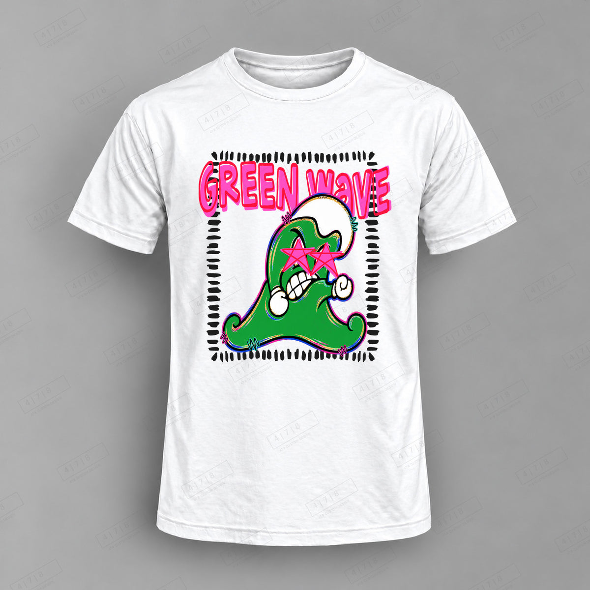 Starsturck Green Wave Top shown on white shirt — 478 Custom Design
