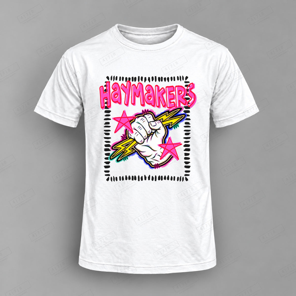 Starstruck Haymakers Top shown on white shirt — 478 Custom Design