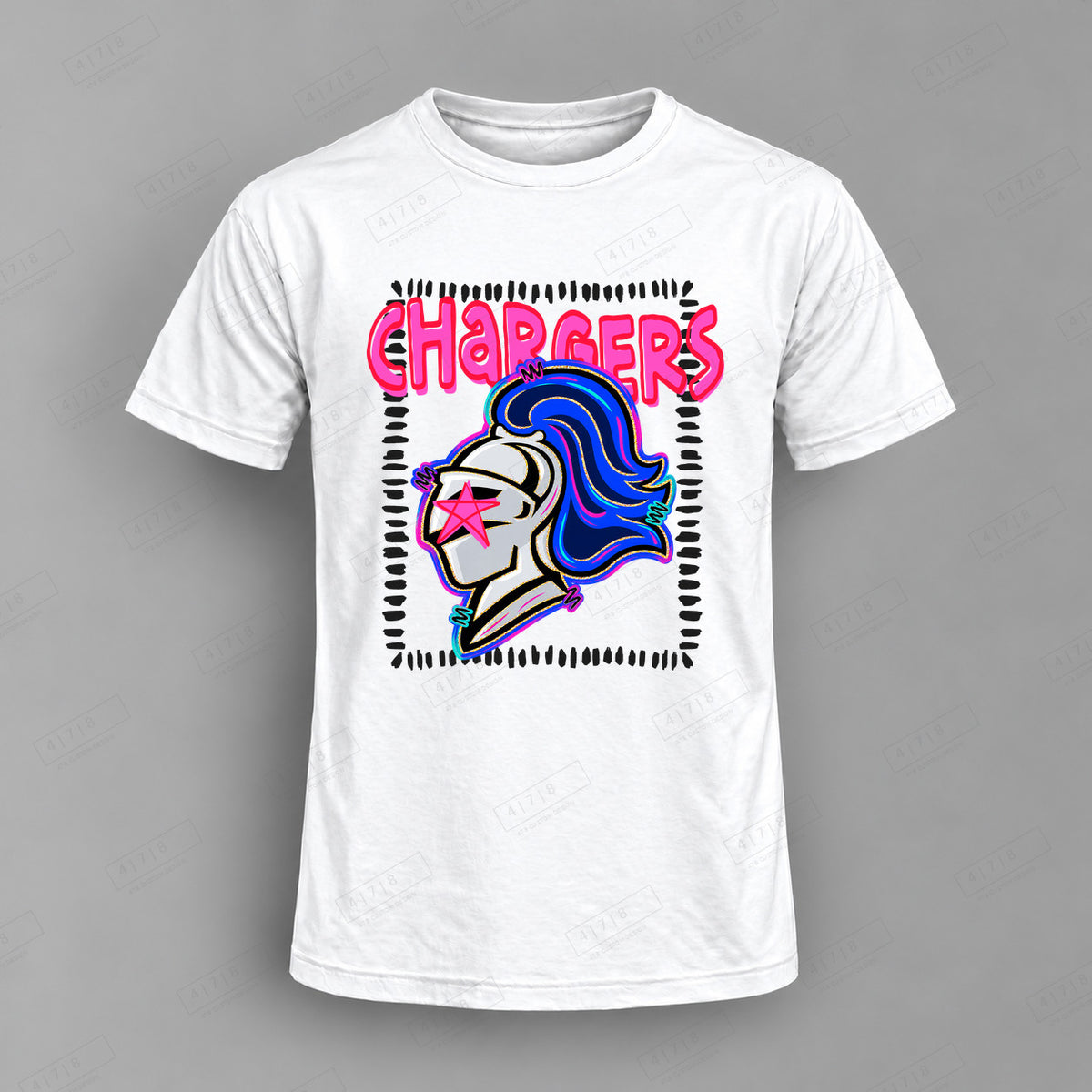 Starsturck Chargers Top shown on white shirt — 478 Custom Design
