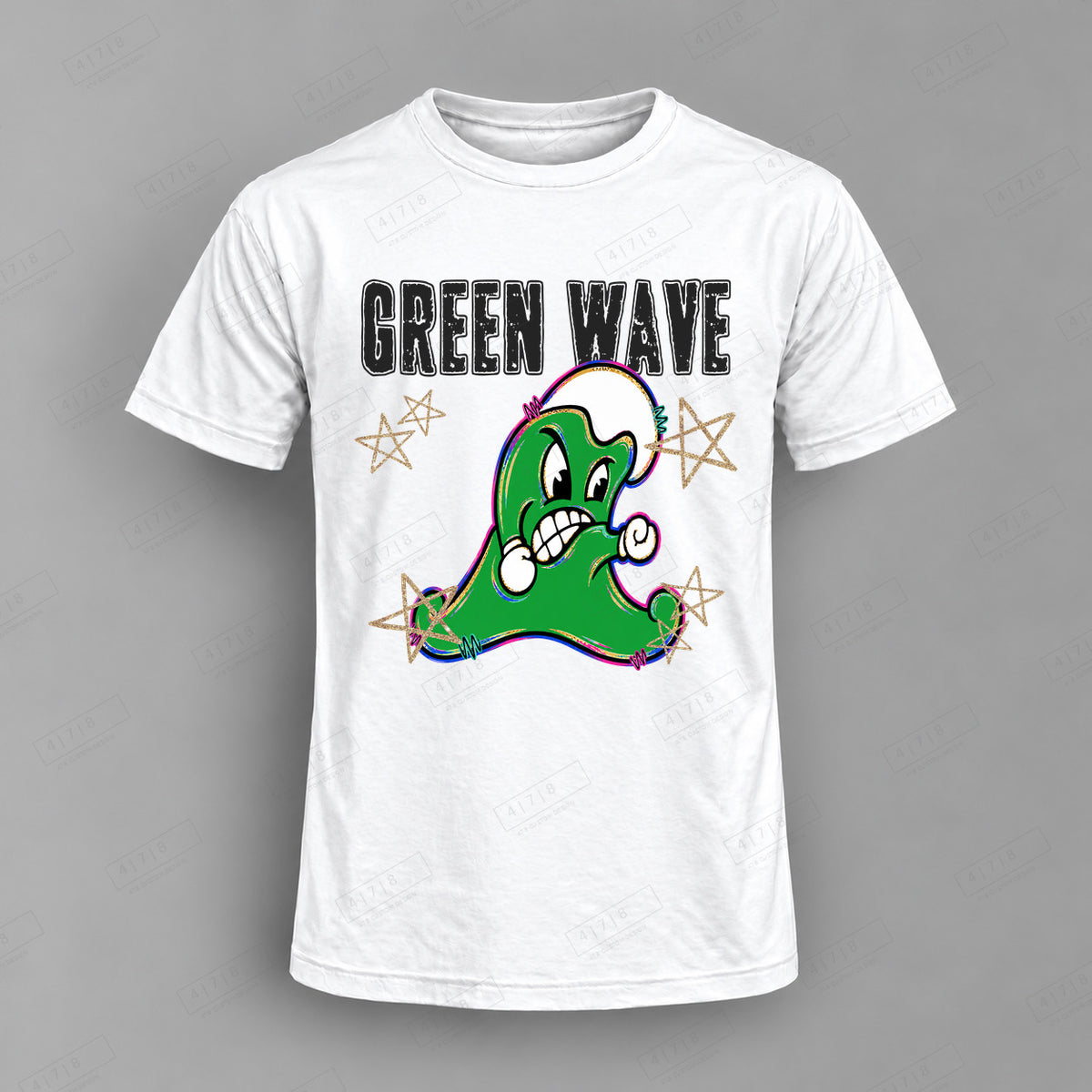 Grunge Varsity Green Wave Top shown on white shirt — 478 Custom Design