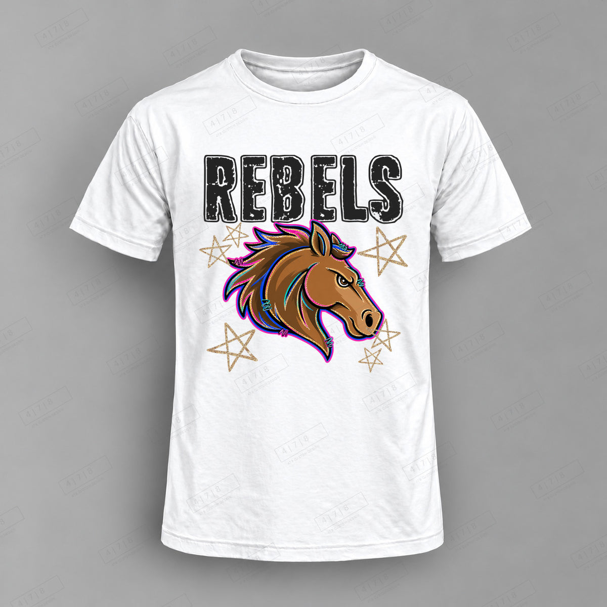 Grunge Varsity Rebels 7 Top shown on white shirt — 478 Custom Design