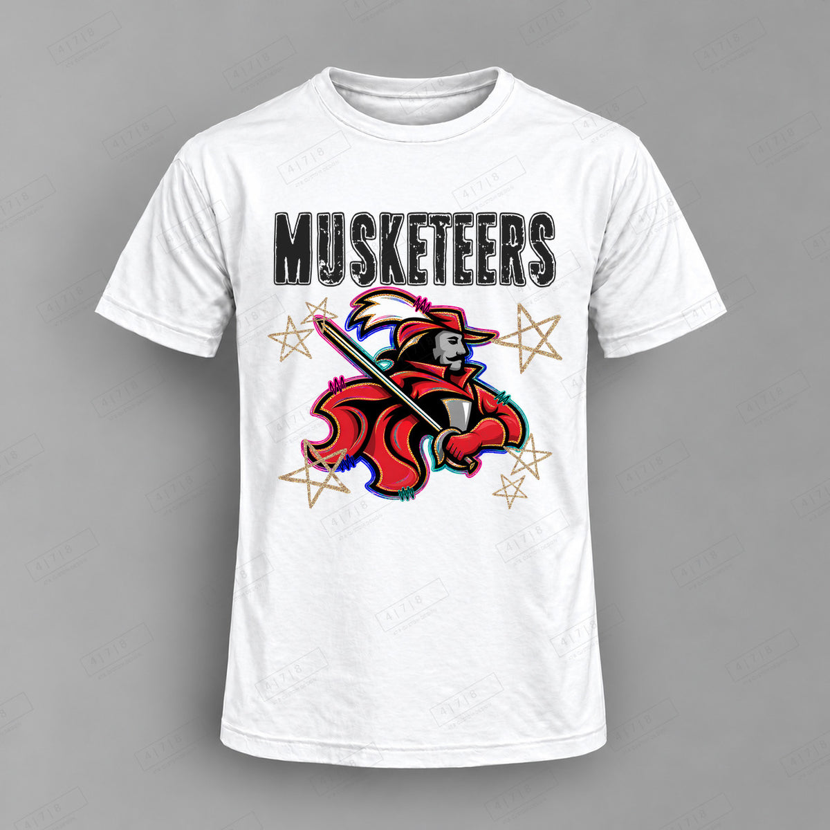 Grunge Varsity Musketeers 2 Top shown on white shirt — 478 Custom Design