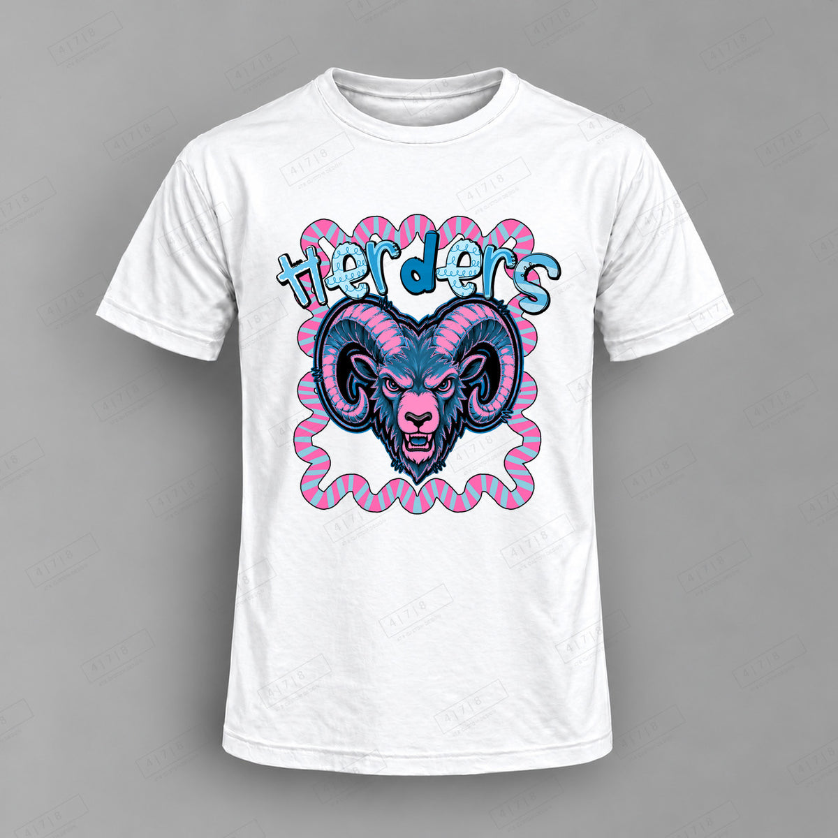 Whimsy Herders Top shown on white shirt — 478 Custom Design