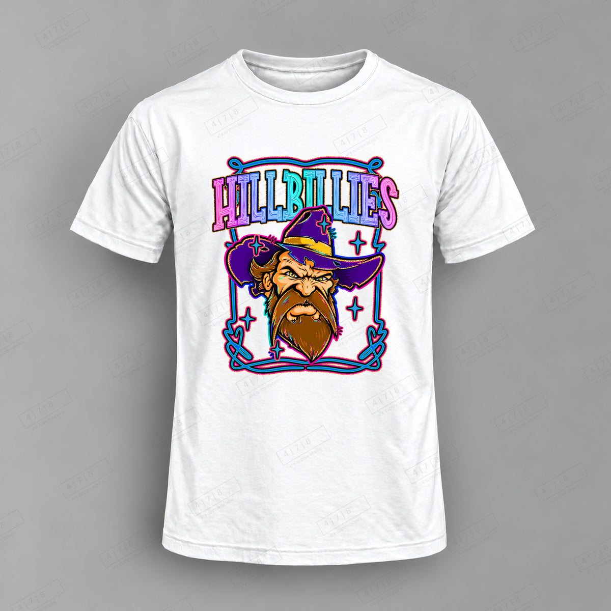 Retro Pop Hillbillies Top shown on white shirt — 478 Custom Design