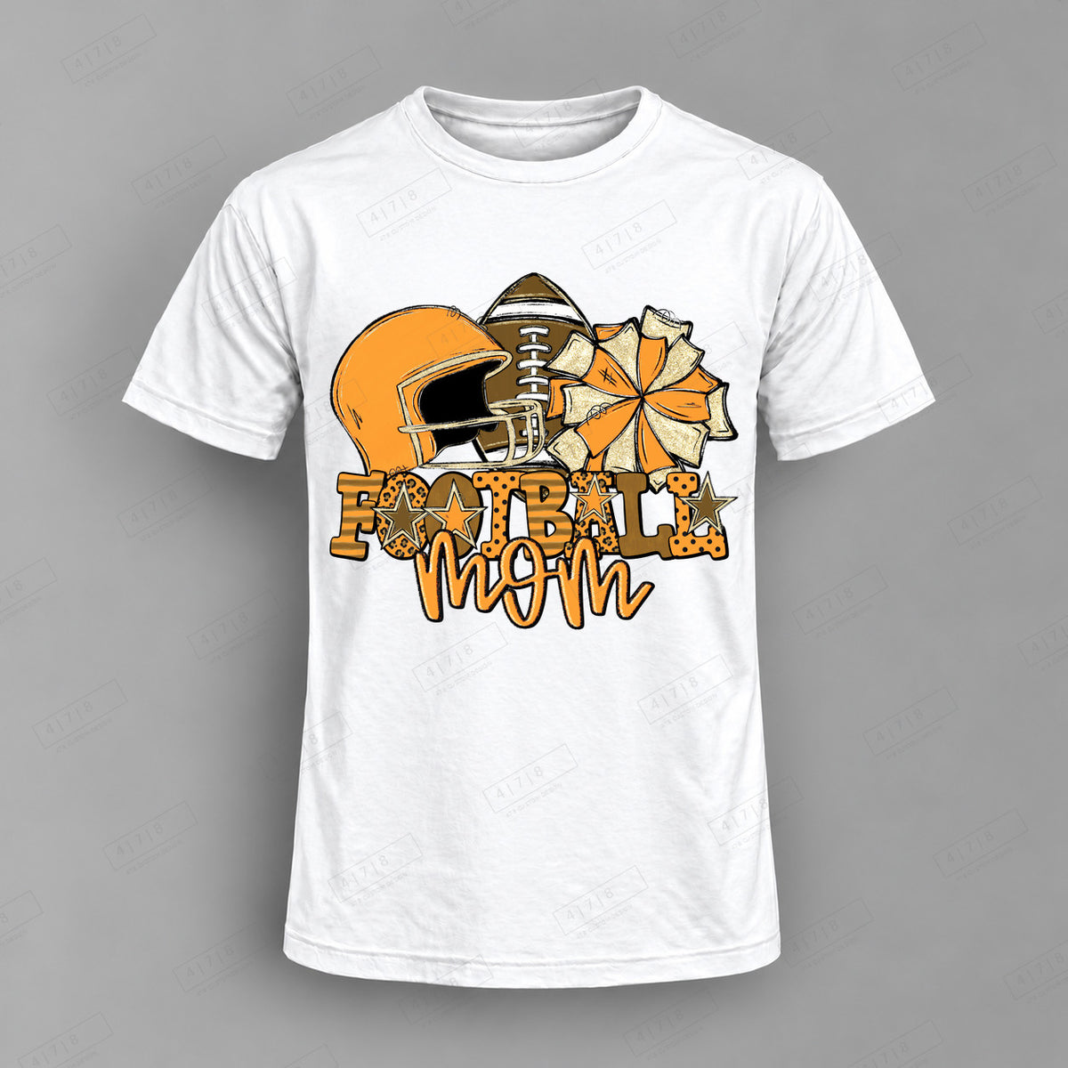Football Mom Bright Orange Top shown on white shirt — 478 Custom Design