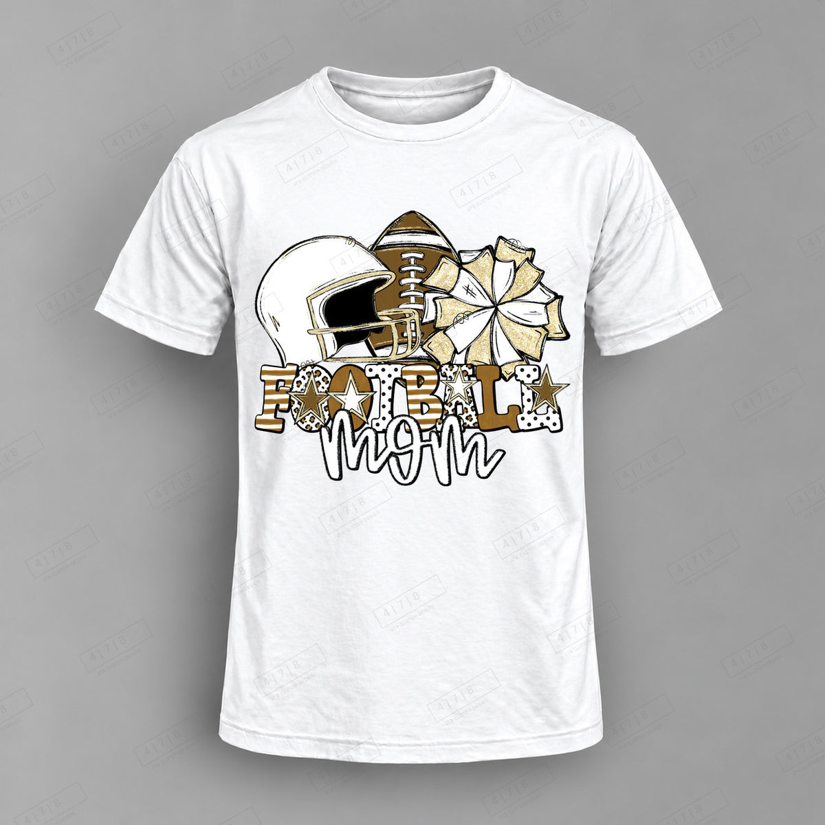 Football Mom White Top shown on white shirt — 478 Custom Design