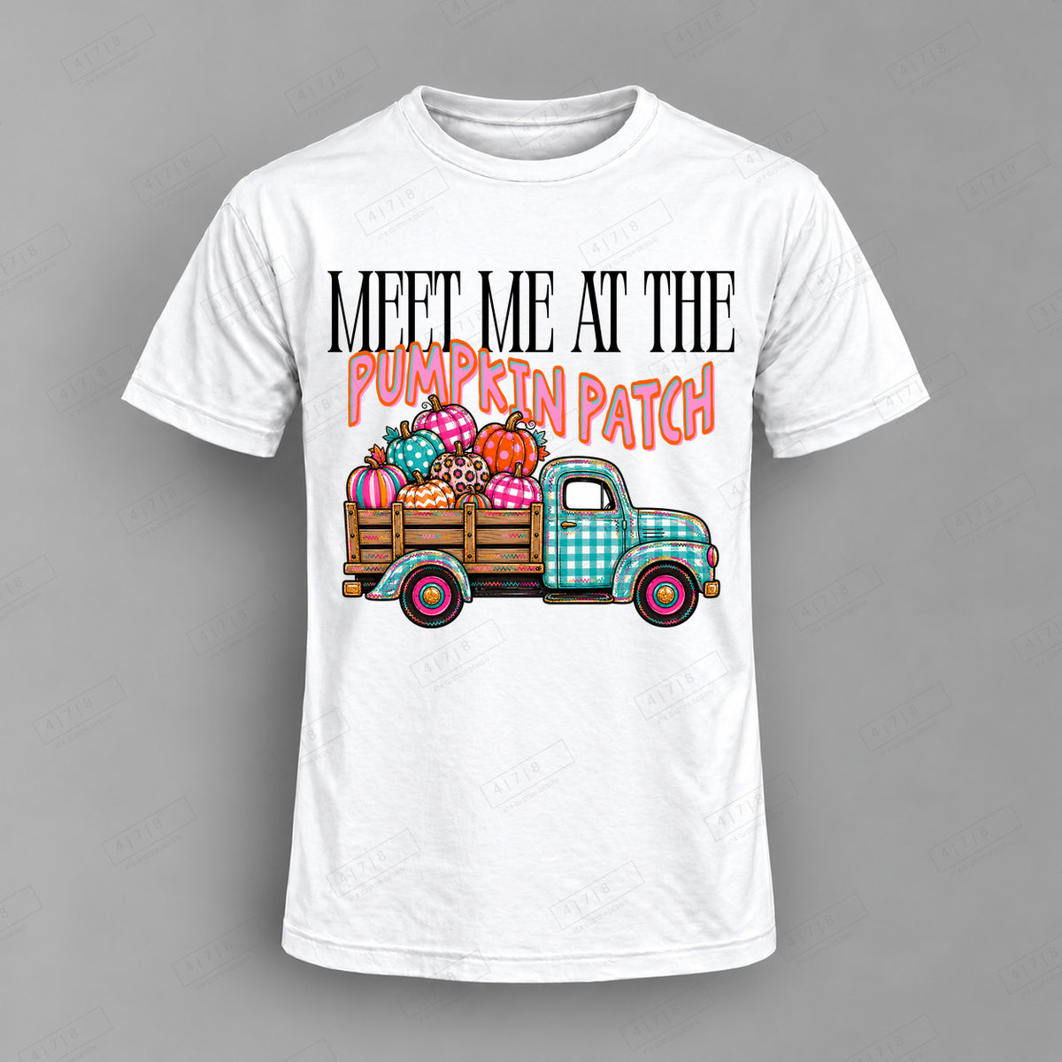 Meet M at the Pumpkin Patch Top shown on white shirt — 478 Custom Design