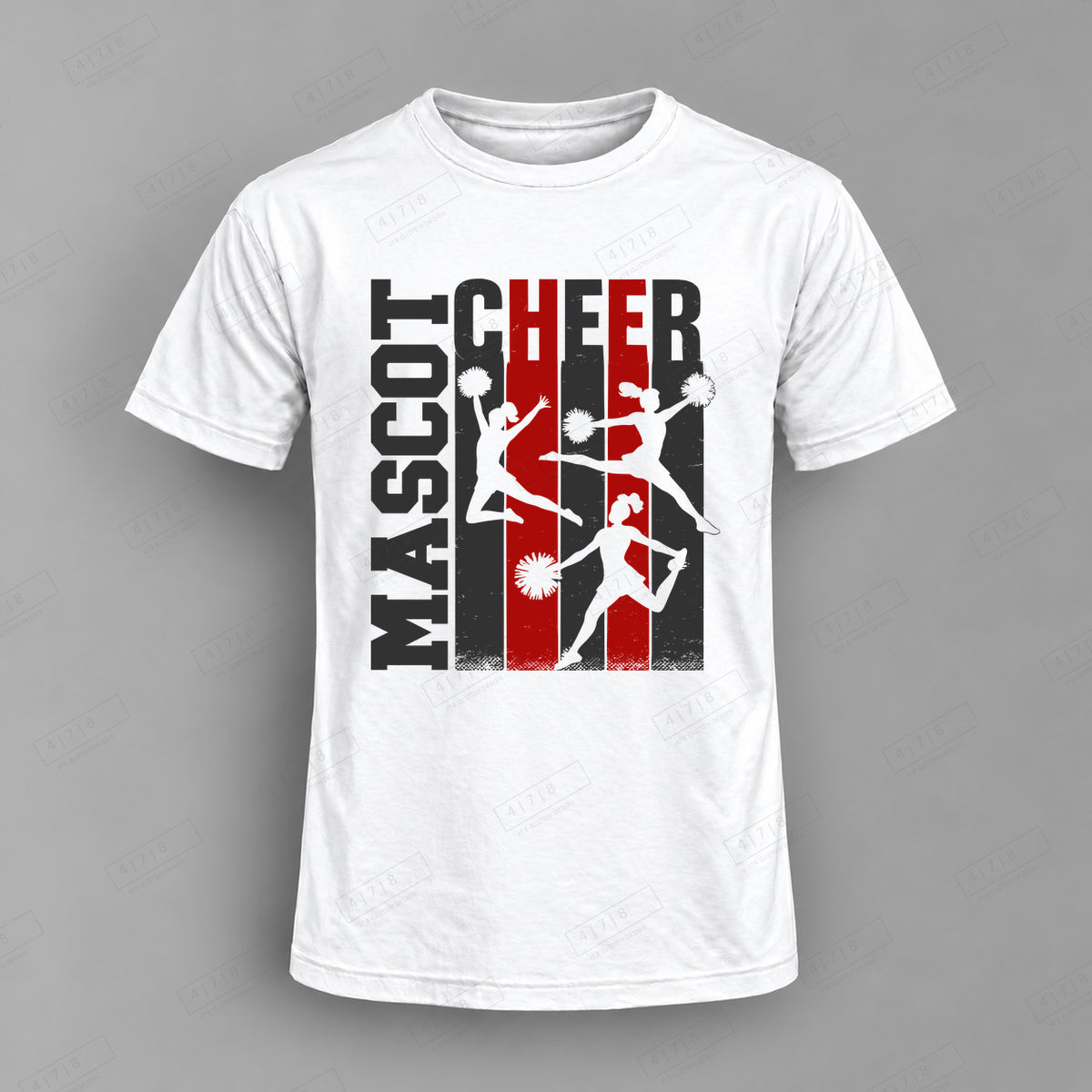 Custom Cheer Design 6-1 Top white shirt mockup with 478 Custom Design watermark
